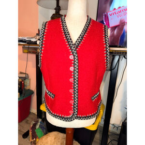 Cambridge Dry Goods 100% boiled wool? Vintage red vest black trim white stitch M
